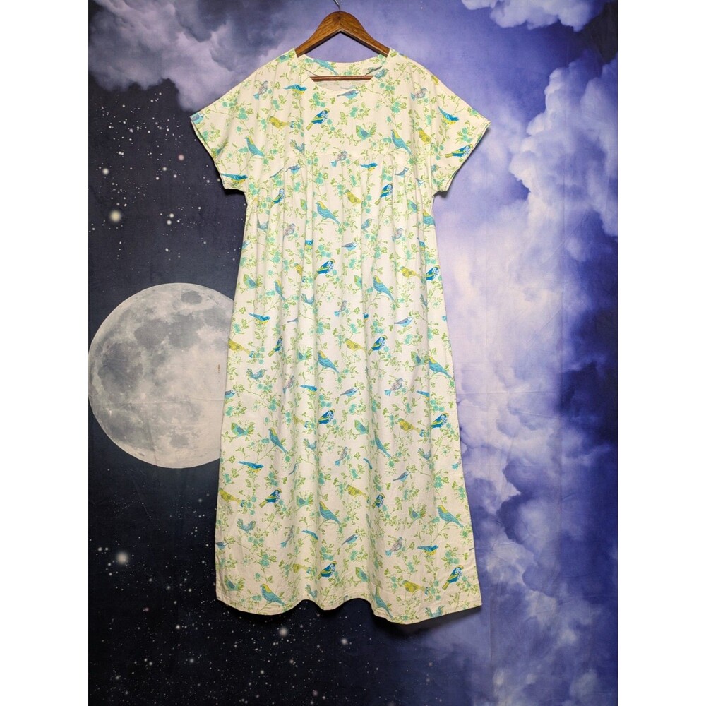 Handmade White Cotton Dress Birds Floral Cottagecore Prairie Housedress Modest - Picture 4 of 11